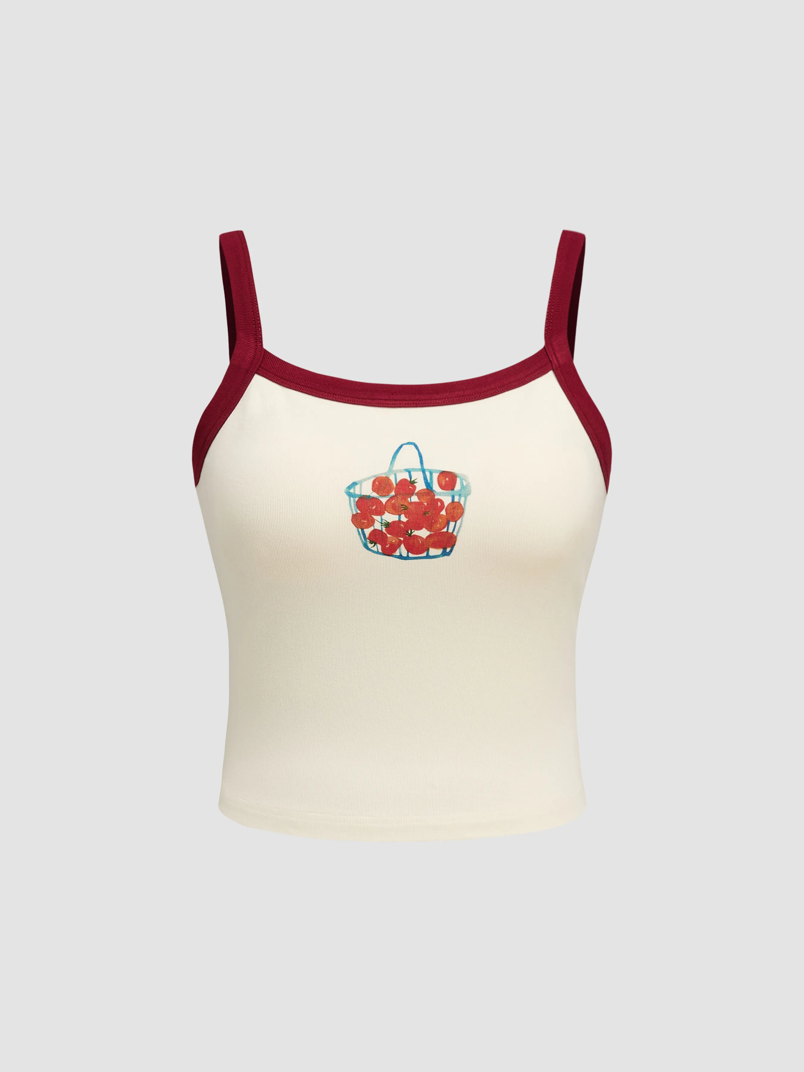 Top de tirantes con gráfico de cereza y cuello redondo