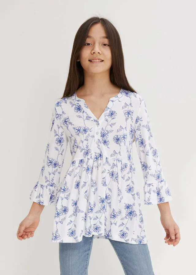 Túnica Blanco/azul imperial de flores