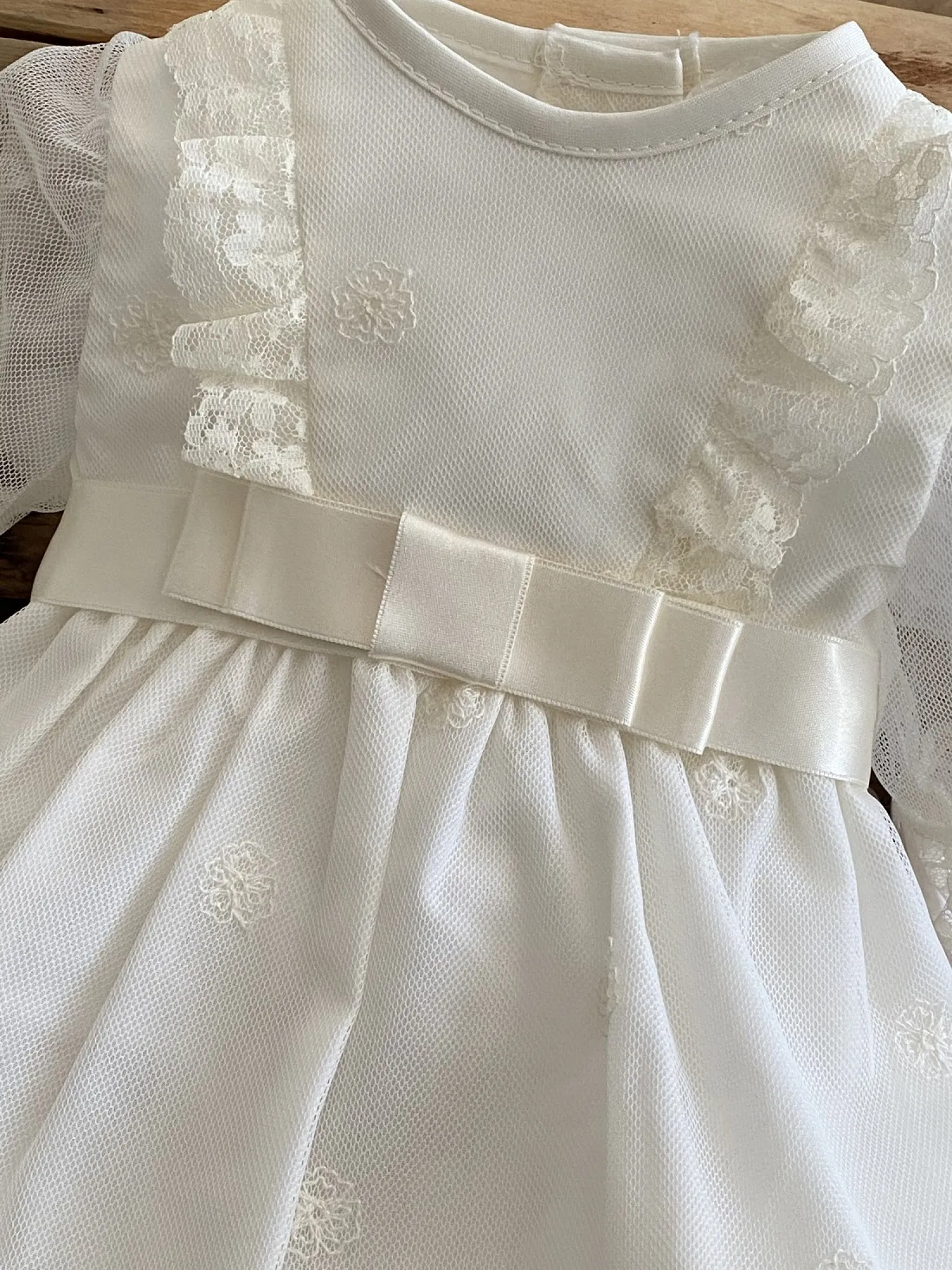 Unisex set. Embroidered tulle romper and bonnet