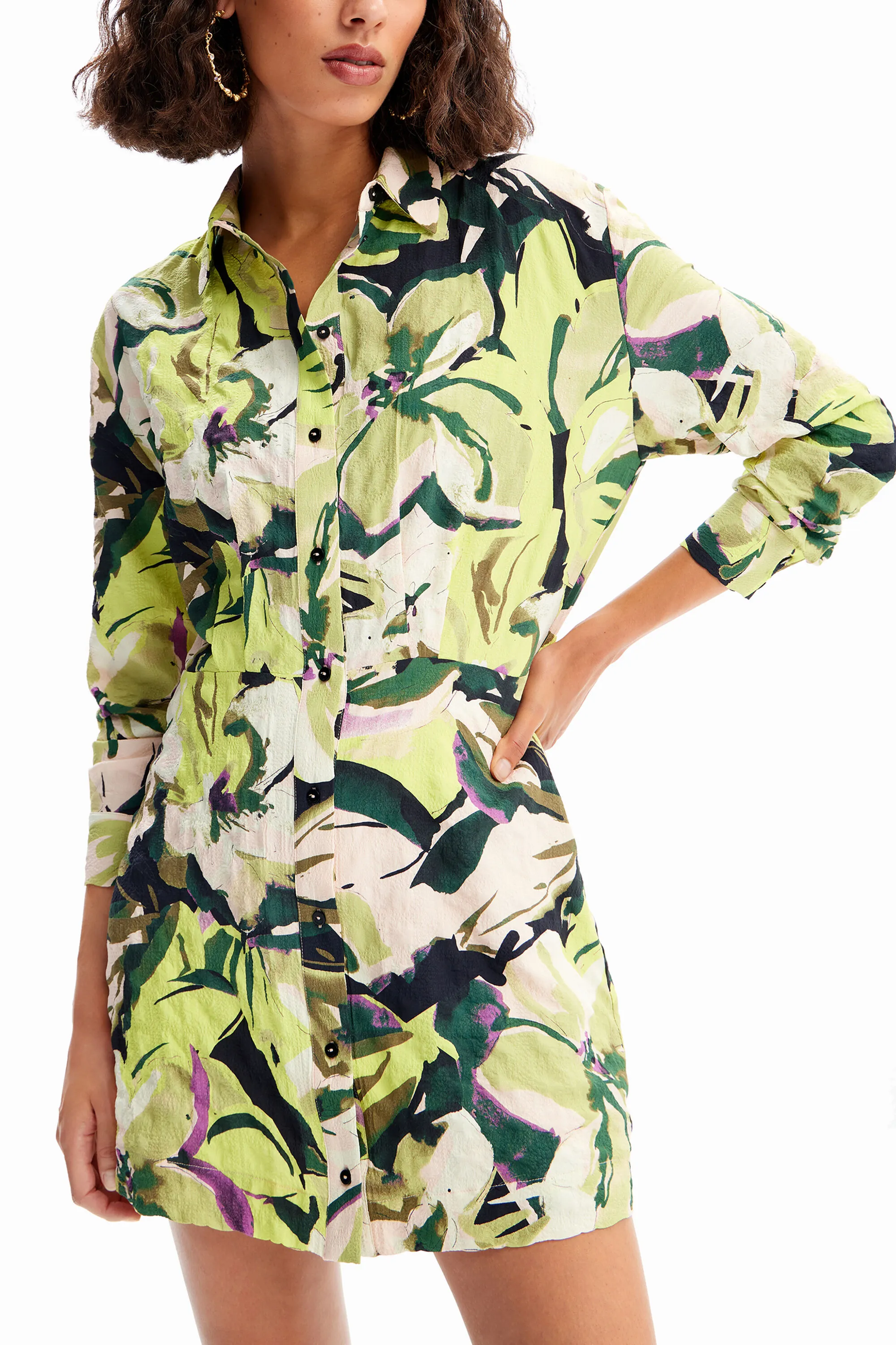 Vestido camisero corto flores