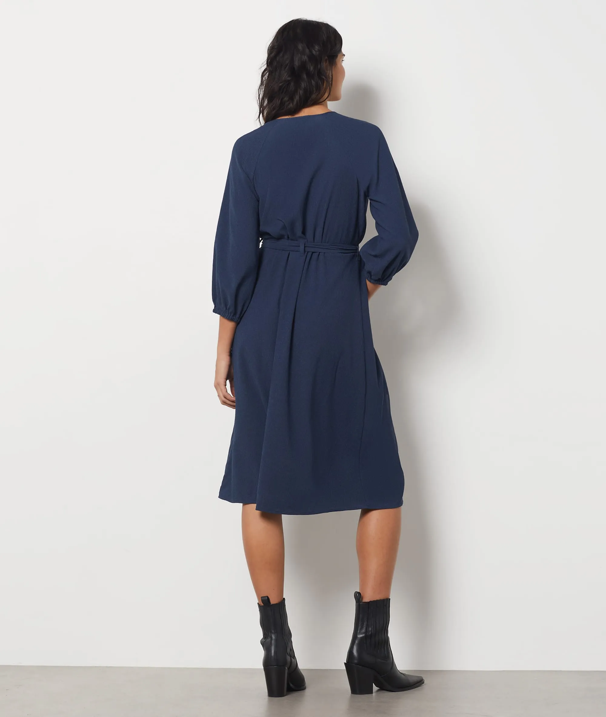 VESTIDO CIERRE BOTONES CON CINTURóN RINGO MARINE  ETAM