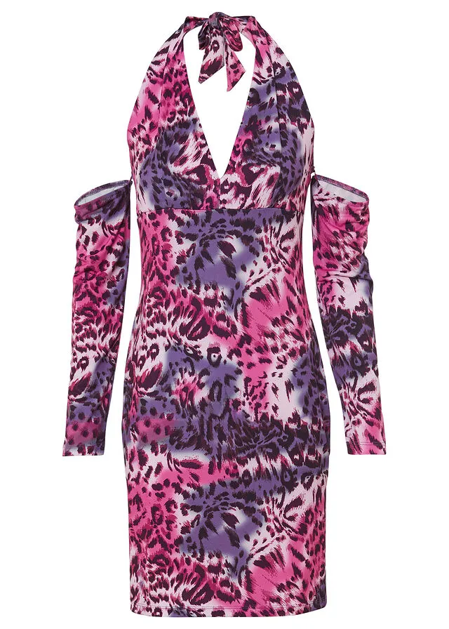 VESTIDO CON ABERTURAS LILAROSA CON ESTAMPADO DE LEOPARDO