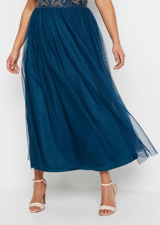Vestido con aplicaciones de perlas Azul petróleo