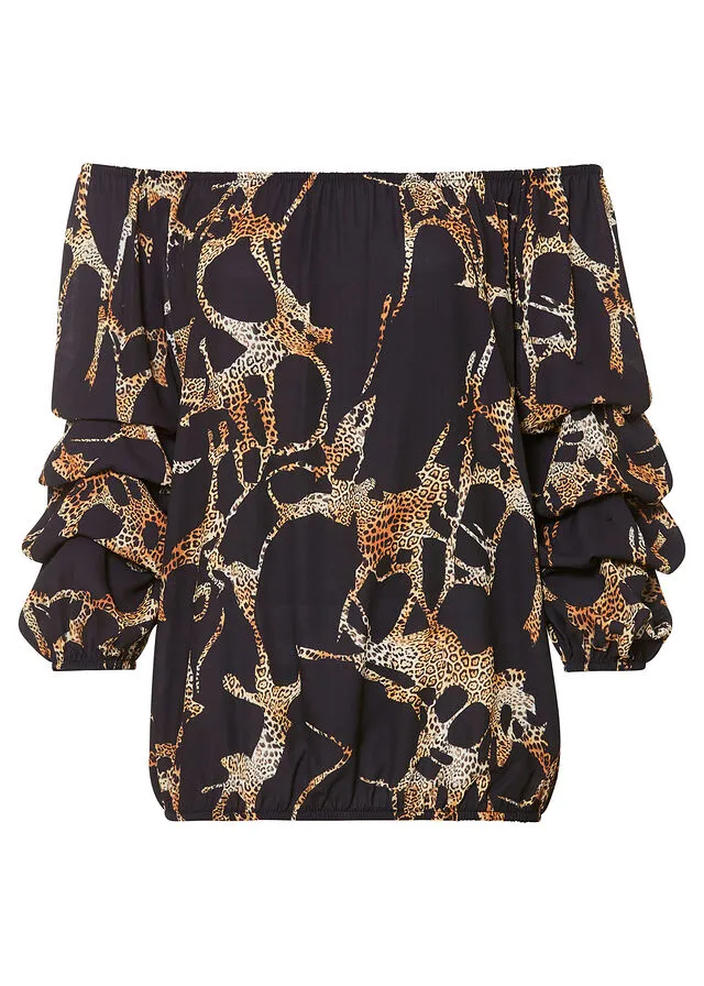 Vestido con escote bañera Negro con estampado de tigre