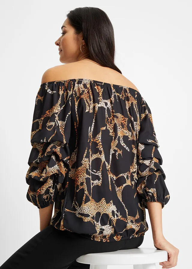 Vestido con escote bañera Negro con estampado de tigre