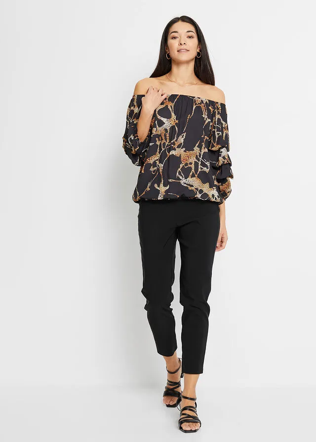 Vestido con escote bañera Negro con estampado de tigre