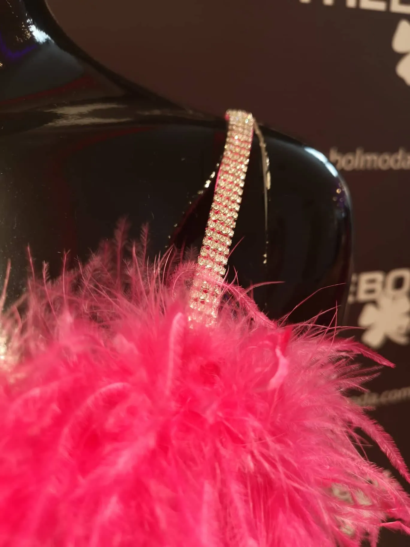 Vestido con escote de plumas