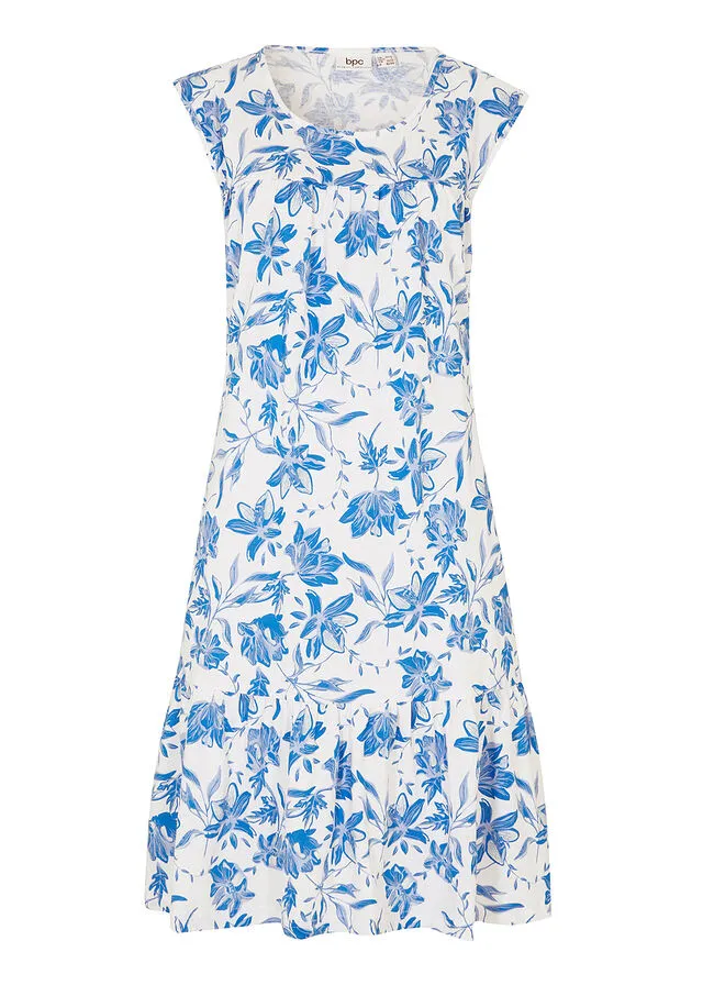 Vestido con volante, hasta la rodilla blanco/azur con flores