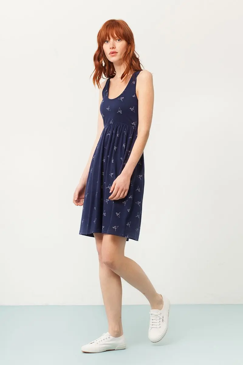 Vestido corte imperio azul marino estampado origami