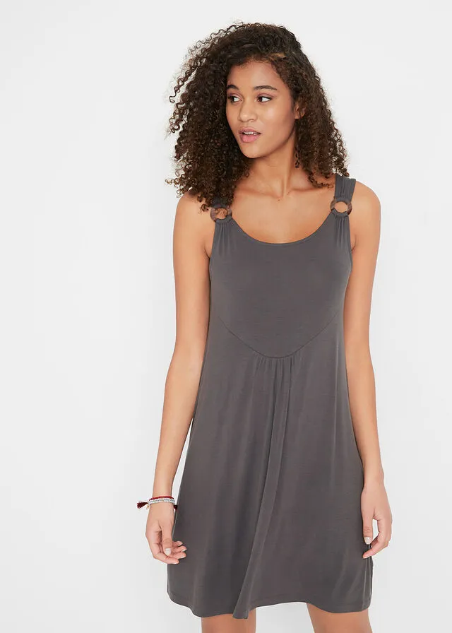 Vestido corto de punto con detalle en los tirantes pizarra