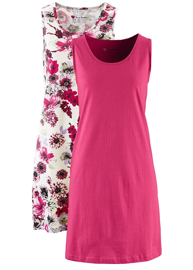 Vestido de punto (2 unidades) Blanco lana de flores + granate monocolor