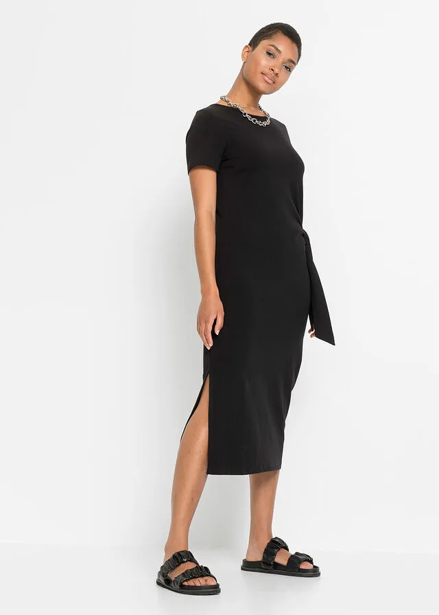 Vestido de punto con detalle de nudo Negro