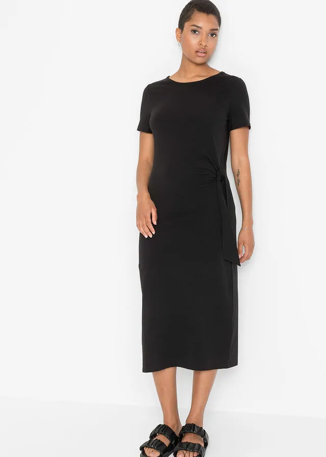 Vestido de punto con detalle de nudo Negro