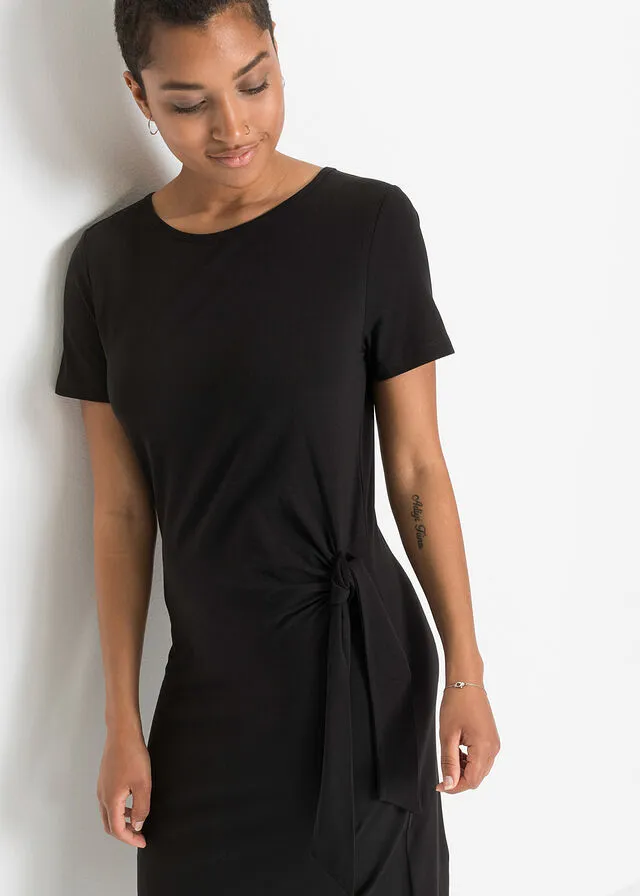 Vestido de punto con detalle de nudo Negro