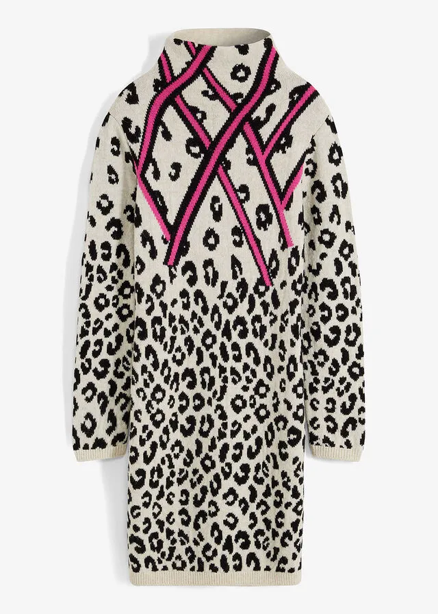 VESTIDO DE PUNTO ESTAMPADO DE LEOPARDO BLANCONEGRO