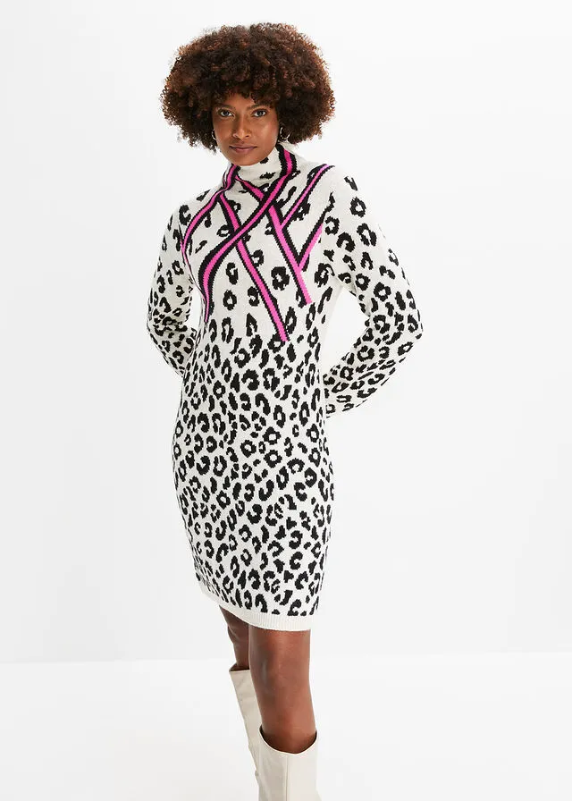 VESTIDO DE PUNTO ESTAMPADO DE LEOPARDO BLANCONEGRO