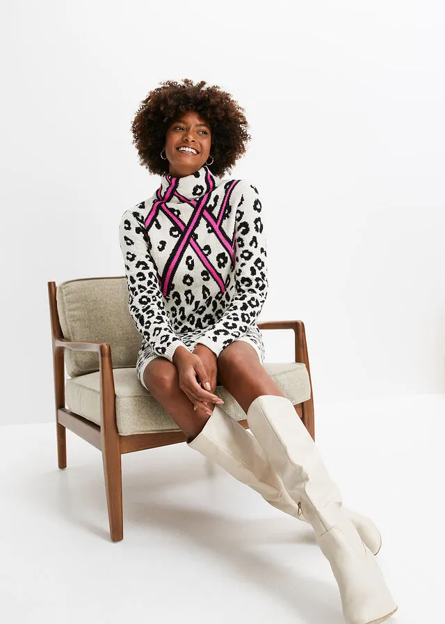 VESTIDO DE PUNTO ESTAMPADO DE LEOPARDO BLANCONEGRO