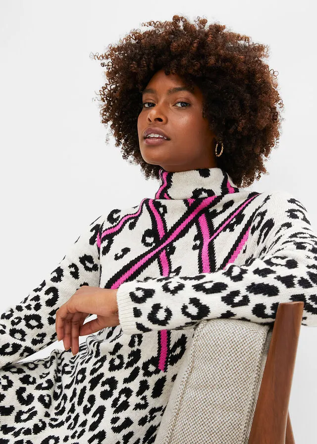 VESTIDO DE PUNTO ESTAMPADO DE LEOPARDO BLANCONEGRO