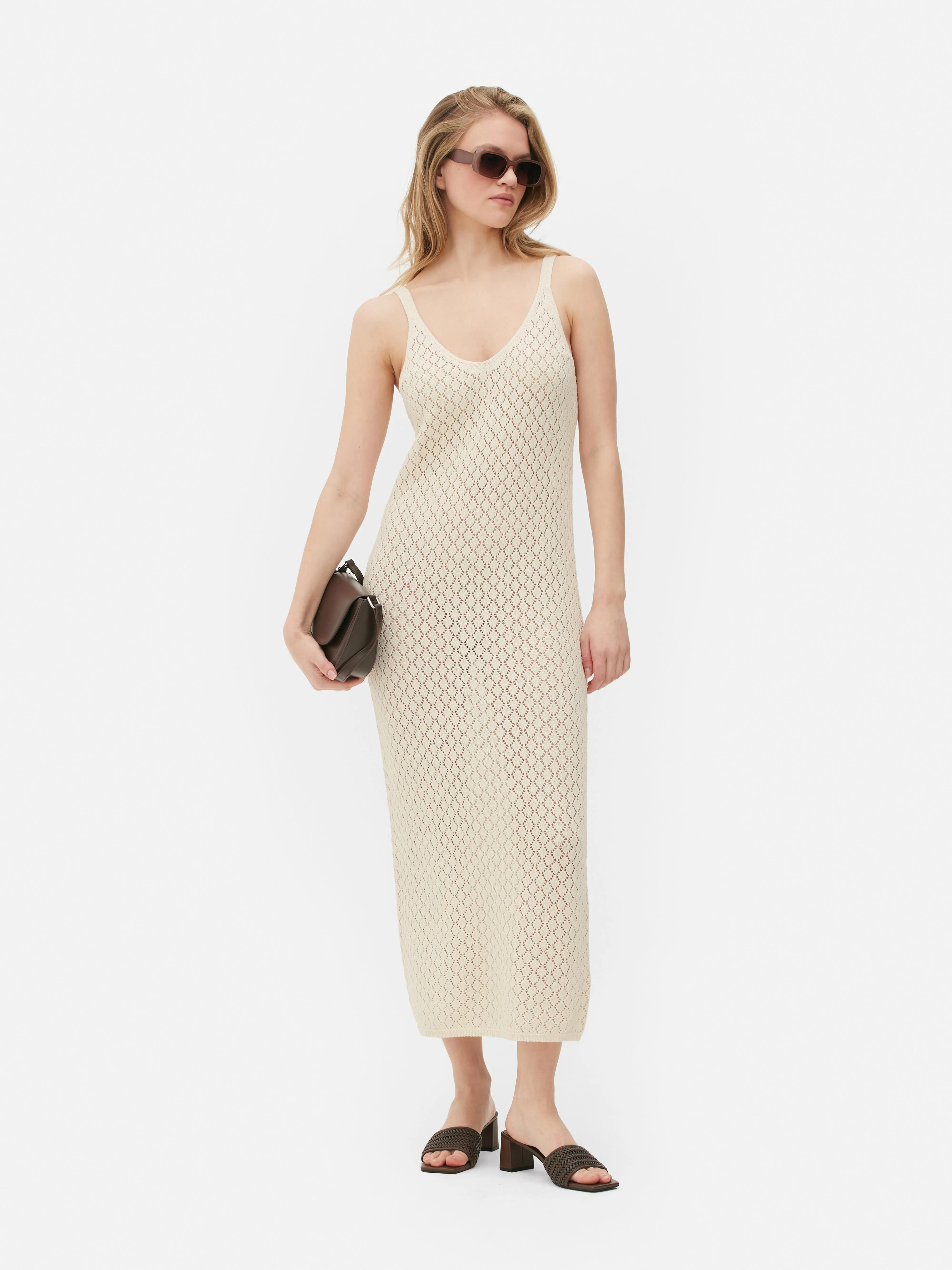 Vestido midi de punto pointelle