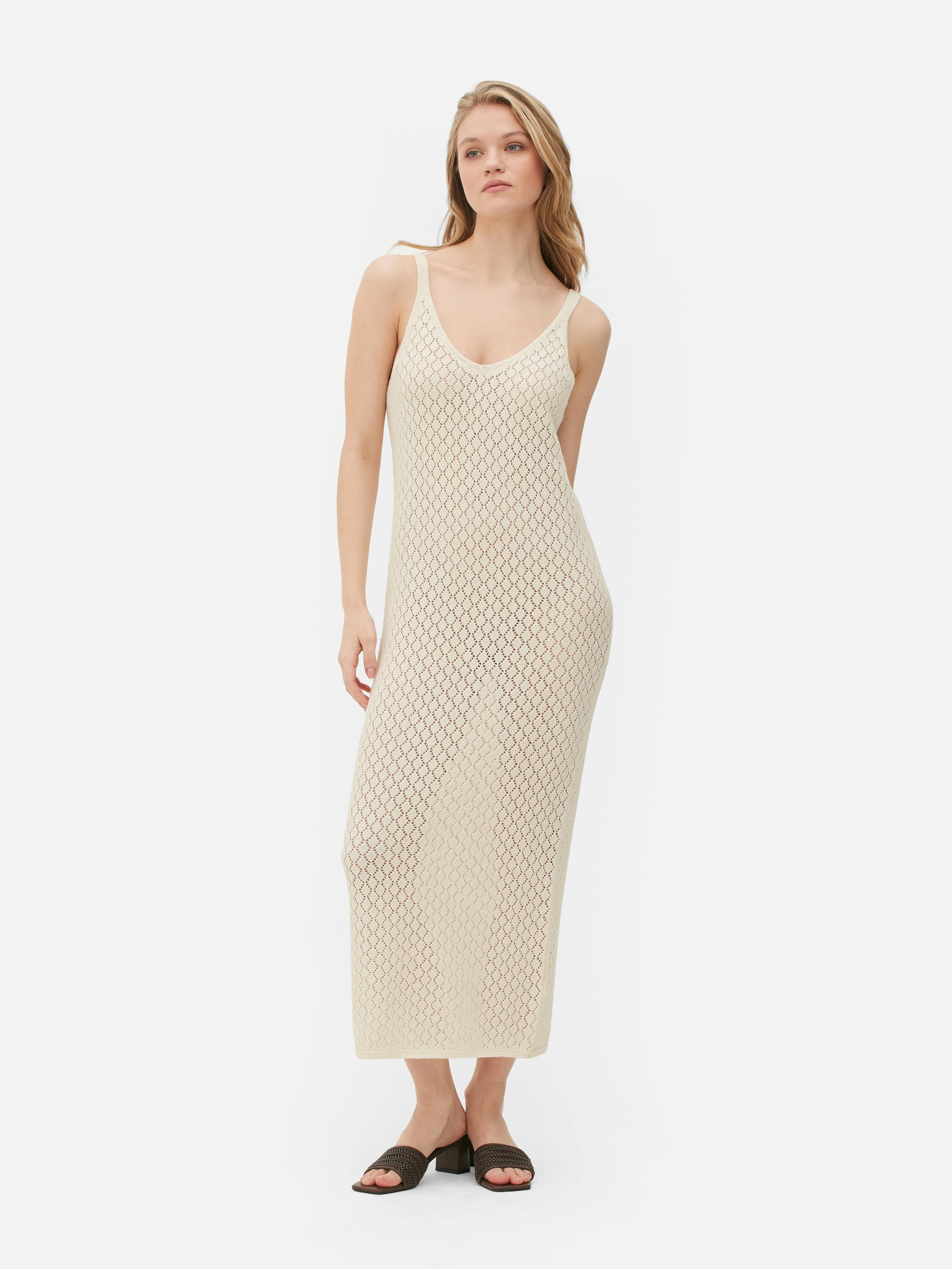 Vestido midi de punto pointelle