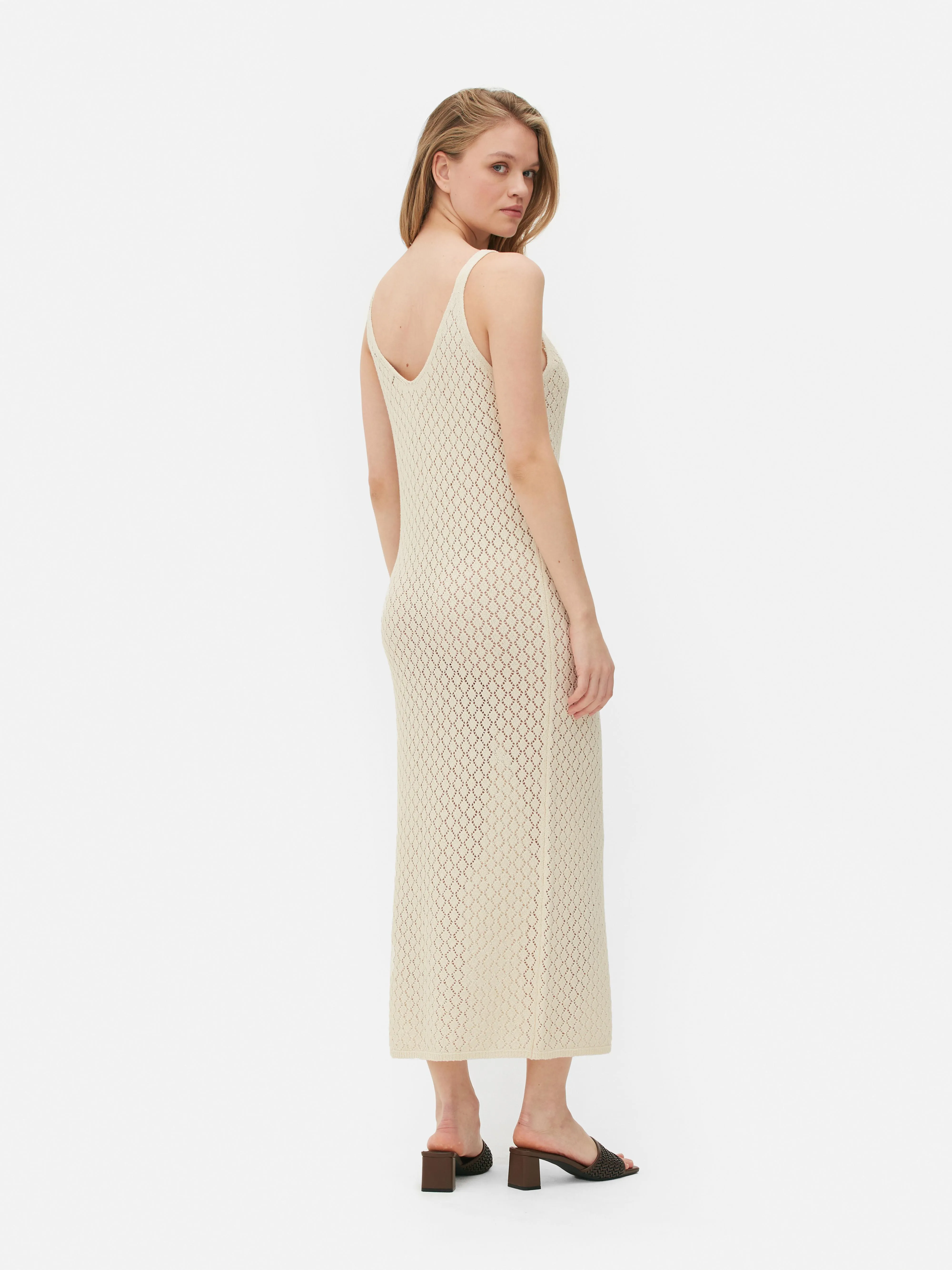 Vestido midi de punto pointelle