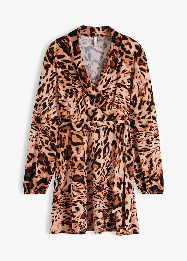 VESTIDO NEGROMARRóN CON ESTAMPADO DE LEOPARDO