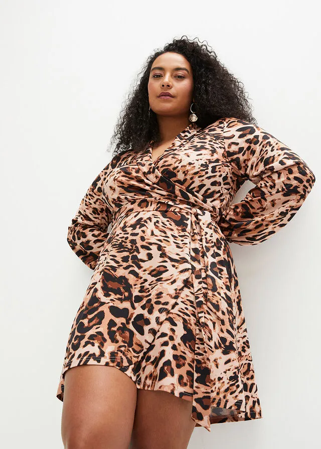 VESTIDO NEGROMARRóN CON ESTAMPADO DE LEOPARDO
