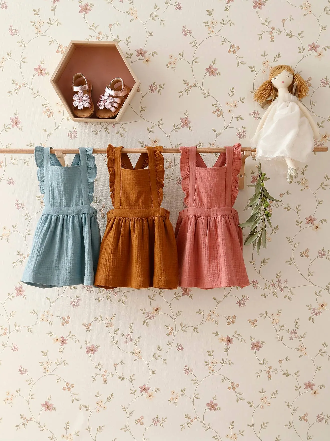 Vestido peto de gasa de algodón, para bebé