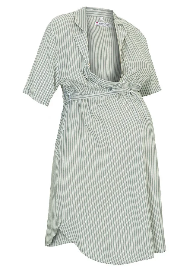 VESTIDO PREMAMá CON FUNCIóN PARA LACTANCIA, DE MATERIAL SOSTENIBLE BLANCO LANAVERDE OSCURO