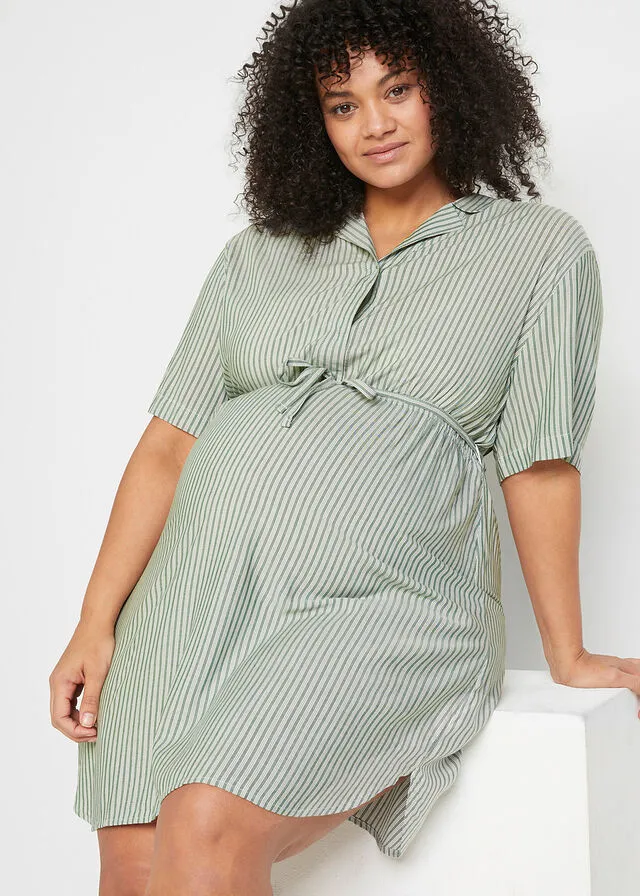 VESTIDO PREMAMá CON FUNCIóN PARA LACTANCIA, DE MATERIAL SOSTENIBLE BLANCO LANAVERDE OSCURO