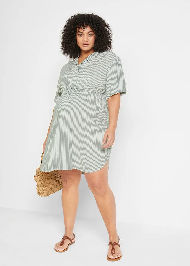 VESTIDO PREMAMá CON FUNCIóN PARA LACTANCIA, DE MATERIAL SOSTENIBLE BLANCO LANAVERDE OSCURO