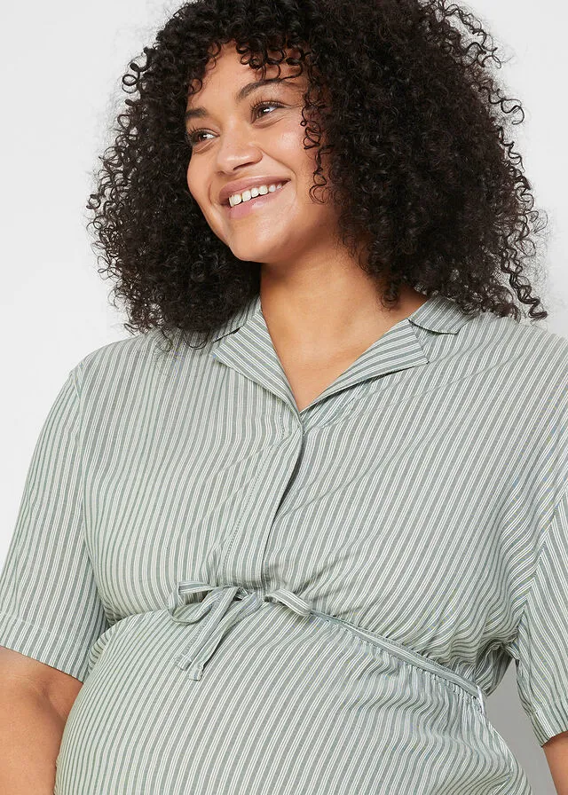 VESTIDO PREMAMá CON FUNCIóN PARA LACTANCIA, DE MATERIAL SOSTENIBLE BLANCO LANAVERDE OSCURO