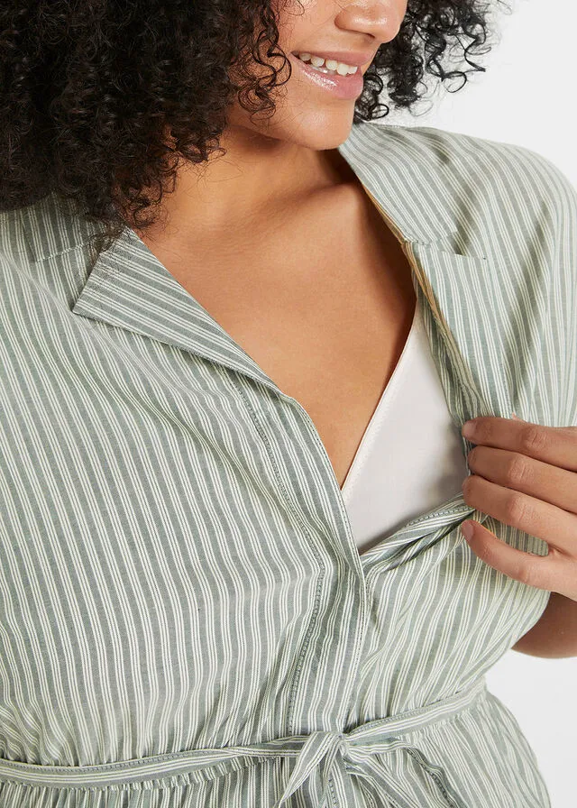VESTIDO PREMAMá CON FUNCIóN PARA LACTANCIA, DE MATERIAL SOSTENIBLE BLANCO LANAVERDE OSCURO