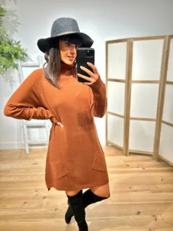 Vestido Punto Bolsillos HICKORY Marrón
