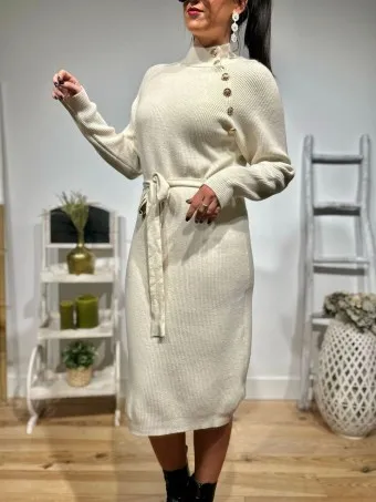 Vestido Punto Botones ISOLA Beige