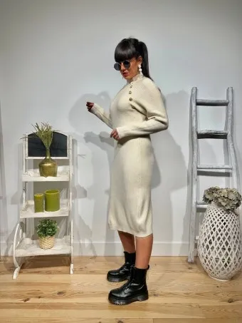 Vestido Punto Botones ISOLA Beige