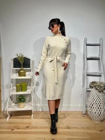 Vestido Punto Botones ISOLA Beige