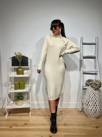 Vestido Punto Botones ISOLA Beige