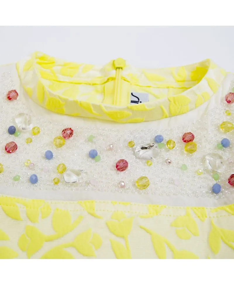 Vestido Simonetta Niña Amarillo Detalle Perlas