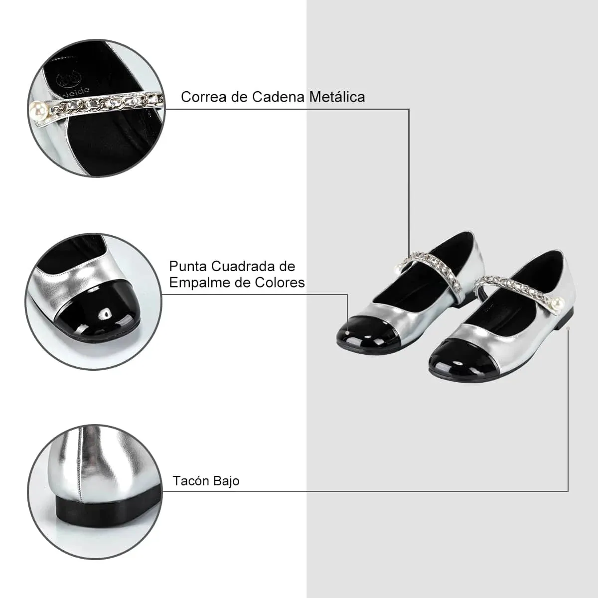 ZAPATOS MARY JANE MUJER PLATEADO WEIDE YL68